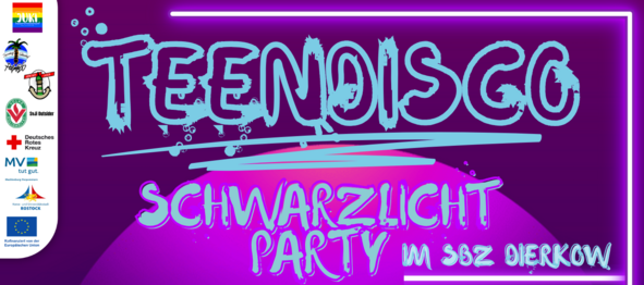 Plakat für die Teendisco im SBZ Dierkow mit einem tanzenden Bär.