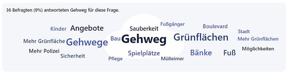 Gehwege, Grünflächen, Bänke wurden als Verbesserungsvorschläge benannt.